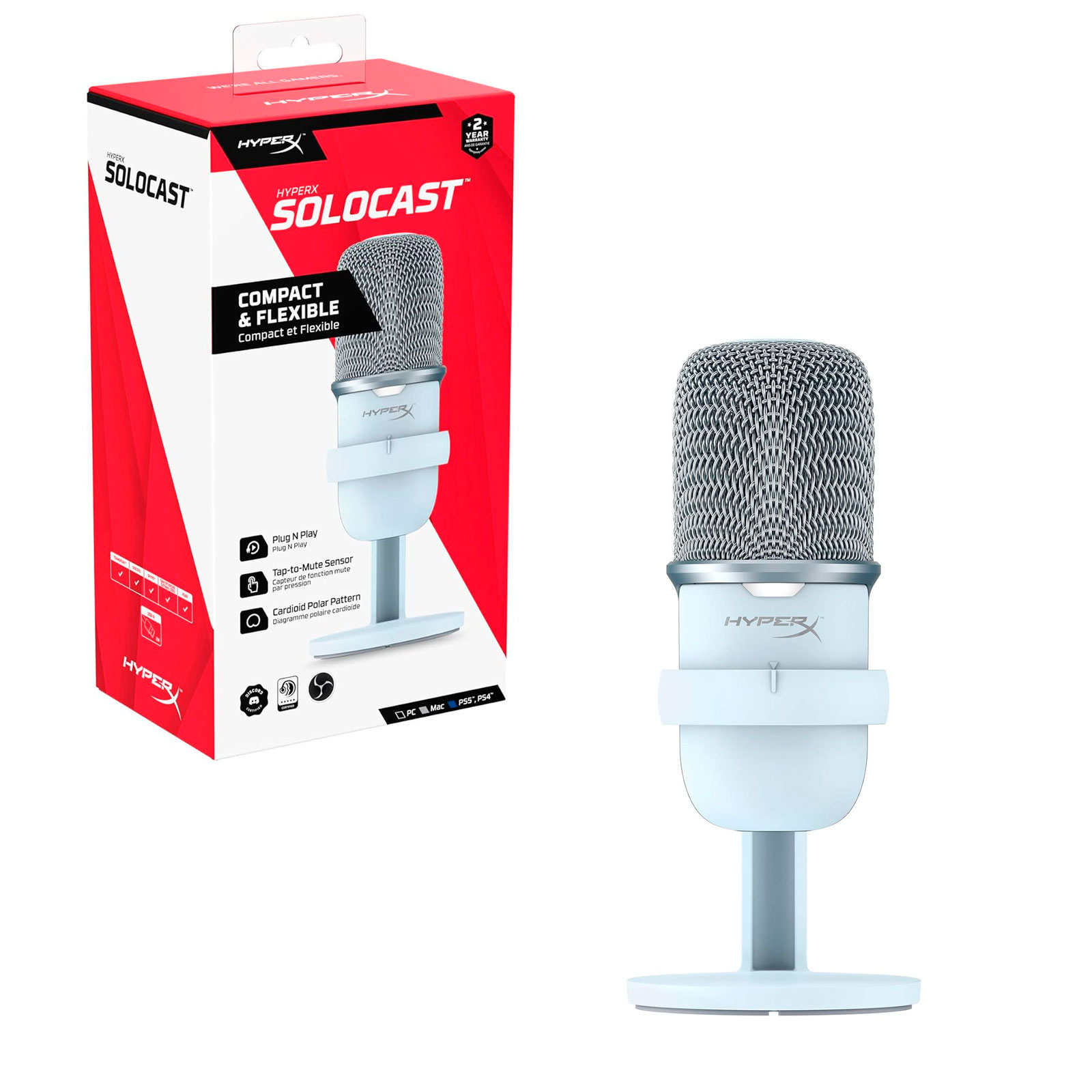 HyperX SoloCast – USB Condenser Gaming Microphone, for PC, PS4, PS5 and  Mac, Tap-to-Mute Sensor, Cardioid Polar Pattern, great for Streaming