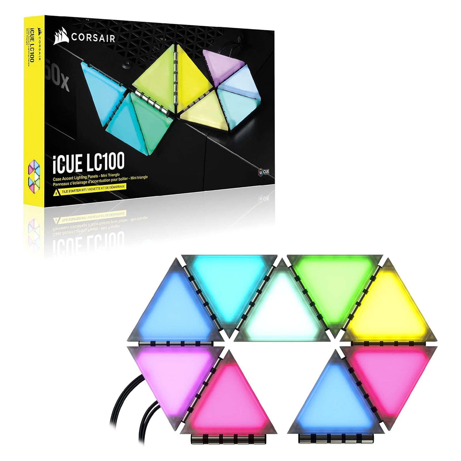 iCUE LC100 Case Accent Lighting Panels — Mini Triangle — 9x Tile Starter Kit